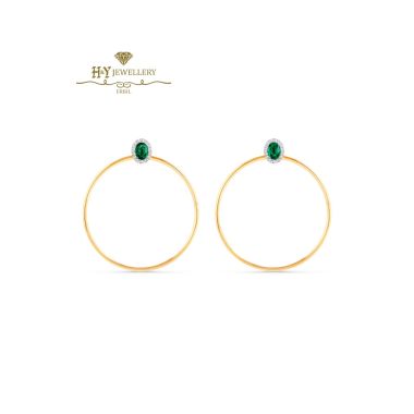 House Of Meraki Mahin Earrings-Yellow Gold Oval Cut Emerald & Diamond - 2.47 ct