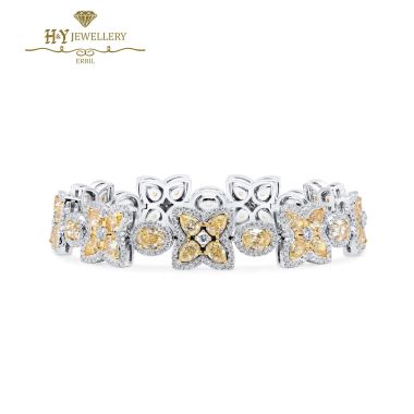 White Gold  Mixed Cut Fancy & Colorless Diamond Flower Design Bracelet - 20.71ct