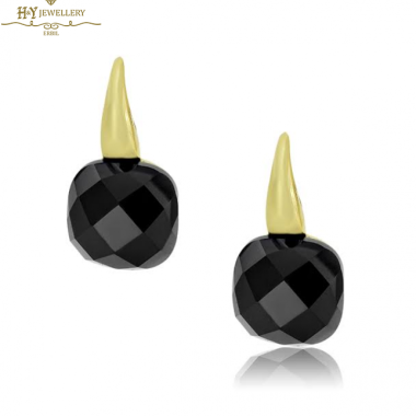 Yellow Gold Onyx Gemstone Earrings