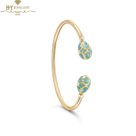 Fabergé Heritage Yellow Gold Diamond & Turquoise Guilloche Enamel Open Bracelet