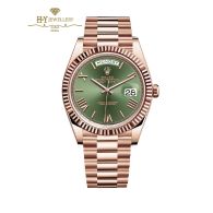 Rolex Day-Date Everose Gold Olive Green Dial -ref 228235