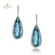 White Gold Pear Cut Blue Topaz & Brilliant Cut Diamond  Earring - 15.20ct