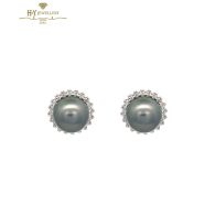 White Gold Tahitian Pearl & Round Cut Diamond Earrings - 0.60ct