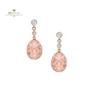 Fabergé Heritage Rose Gold Diamond & Pink Guilloché Enamel Egg Drop Earrings