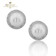 White Gold South Sea Pearl & Brilliant Cut Diamond Earrings - 0.78ct