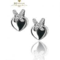 White Gold Brilliant Cut Diamond Heart Stud Earrings - 0.69 ct