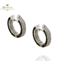 White Gold Brilliant Cut Cognac & Colorless Diamond Earrings - 3.94 ct