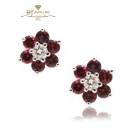 Pink Rubies  and Diamond Stud Earrings