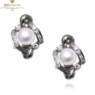 White Gold Pearl & Brilliant Cut Diamond Earrings - 0.30ct