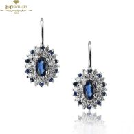 White Gold Oval Cut Sapphire & Brilliant Cut Diamond Earrings - 1.37ct