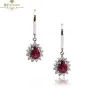 White Gold Pear Cut Ruby & Brilliant Cut Diamond Drop Earrings -2.59ct