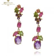 Yellow Gold Mix Cut Amethyst, Topaz, Peridot and Citrine Drop Chandelier Earrings 