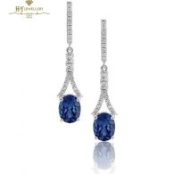 White Gold Oval Cut Tanzanite & Brilliant Cut Diamond Earrings - 4.10 ct