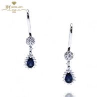 White Gold Pear Cut Royal Blue Sapphire & Brilliant Cut Diamond Earrings - 1.41ct