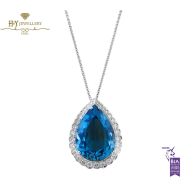 White Gold Pear Cut Blue Topaz & Brilliant Cut Diamond Necklace - 11.64 ct