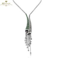 White Gold Brilliant Cut Peridot & Diamond Necklace - 0.64 ct