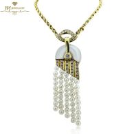 Yellow Gold Pearl & Brilliant Cut Diamond Cleopatra Necklace - 1.45ct