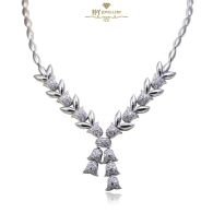 White Gold Brilliant Cut Diamond Tulip Shape Necklace - 3.80ct