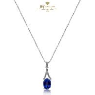 White Gold Oval Cut Tanzanite & Brilliant Cut Diamond Necklace - 2.09 ct