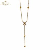 Yellow Gold Brilliant Cut Diamond Flower Droplet Necklace - 0.29 ct 