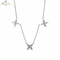 White Gold Brilliant Cut Diamond Trio Flower Necklace - 0.89ct