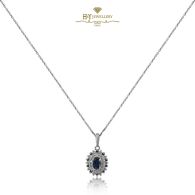 White Gold Oval Cut Sapphire & Brilliant Cut Diamond Pendant - 0.70ct