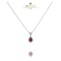 White Gold Pear Cut Ruby & Brilliant Cut Diamond Pendant - 1.40 ct 