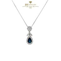 White Gold Pear Cut Sapphire & Brilliant Cut Diamond Pendant - 1.09ct