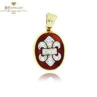 Yellow Gold Brilliant Cut Diamond Red Enamel Pendant - 0.25ct