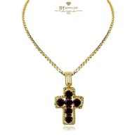 Yellow Gold Red Garnet Cross Charm Pendant 