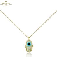 Yellow Gold Mother of Pearl & Brilliant Cut Diamond Fatima Hand Pendant - 0.25ct