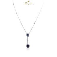 White Gold Oval Cut Sapphire and Brilliant Cut Diamond Drop Pendant - 3.64ct