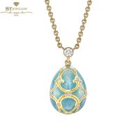 Fabergé Heritage Yellow Gold Diamond & Turquoise Guilloché Enamel Petite Egg Pendant Heritage