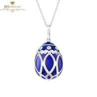 Fabergé Heritage Palais White Gold Diamond & Royal Blue Guilloché Enamel Egg Pendant