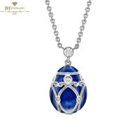 Fabergé Heritage Palais White Gold Diamond & Royal Blue Guilloché Enamel Petite Egg Pendant