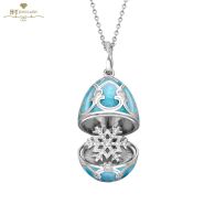 Faberge Heritage White Gold Diamond & Teal Guilloche Enamel Snowflake Surprise Locket