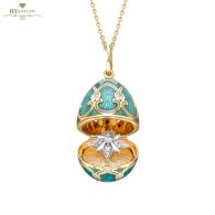 Fabergé Heritage Yellow Gold Diamond & Teal Guilloché Enamel Trembling Star Surprise Locket