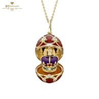 Faberge Heritage Yellow Gold Diamond & Red Guilloche Enamel Coronation Crown Surprise Locket