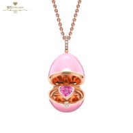 Fabergé Essence Rose Gold Diamond & Pink Sapphire Heart Surprise Locket with Pink Lacquer