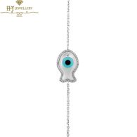 White Gold Brilliant Cut Diamond Protection from The Evil Eye Fish Charm Bracelet - 0.15 ct