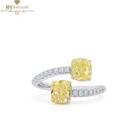 White Gold  Cushion Cut Fancy Yellow & Round Cut White  Diamond Ring - 2.27 ct 