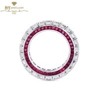 White Gold Emerald Cut Diamond & Ruby Baguette Cut Ring - 10.15 ct
