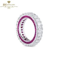 White Gold Emerald Cut Diamond & Ruby Baguette Cut Ring - 9.21ct
