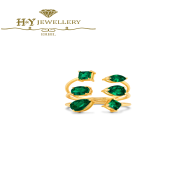 House Of Meraki Aegean Yellow Gold Natural Zambian Emeralds Handcrafted Ring - 3.41ct 