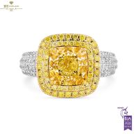 White Gold Brilliant & Cushion Cut Fancy Yellow Diamond Ring - 4.55ct 