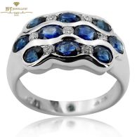 White Gold Oval Cut Sapphire & Brilliant Cut Diamond Ring - 2.38ct