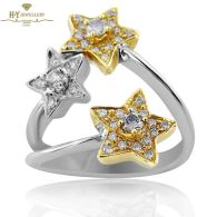 White & Yellow Gold Brilliant Cut Diamond Triple Star Shape Ring - 0.40 ct