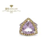 White Gold Triliant Cut Amethyst & Brilliant Cut Citrine with Diamond Mauboussin Ring - 14.57ct