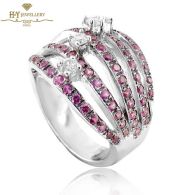 White Gold Brilliant Cut Diamond & Brilliant Cut Pink Ruby Ring - 1.62 ct