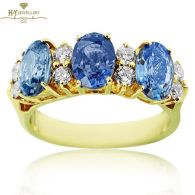 Yellow Gold Trinity Oval Cut Sapphire & Brilliant Cut Diamond Ring - 3.36